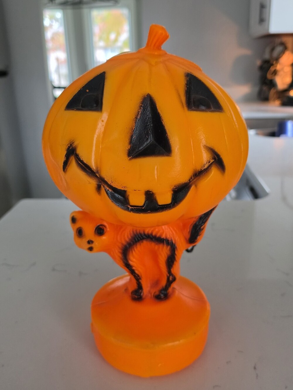 Vintage Blow Mold Halloween Jack O' Lantern Pumpkin & Black Cat Lamp Light